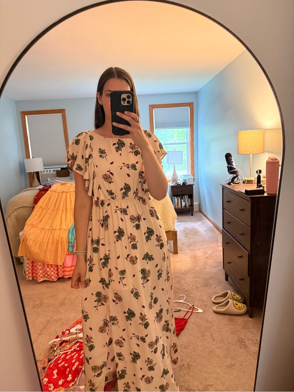 bohme Cream Floral Flutter-Sleeve Maxi Dress